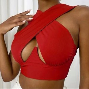 Burgundy cross wrap top